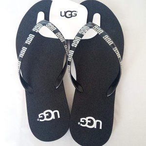 New UGG Black & White Slippers Flip Flops Size 9